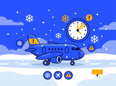 大雪で飛行機遅延