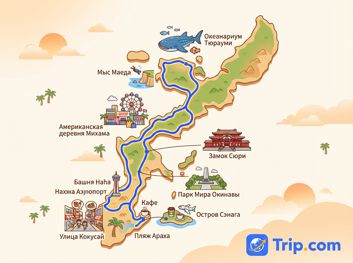 карту Окинавы с достопримечательностями