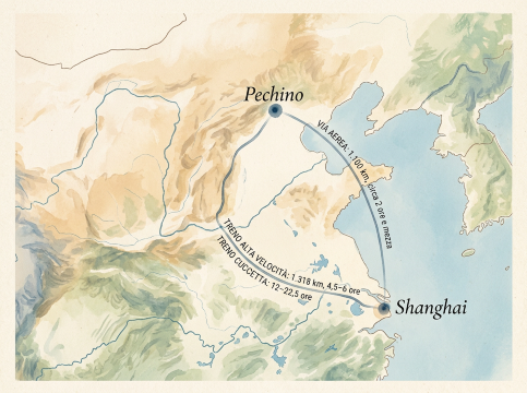 **Mappa Beijing-Shanghai**

Wait, that's 21 characters. Let me recount strictly.

**Pechino-Shanghai**

That's 18 characters. Still too long.

**Mappa Cina**

11 characters including space. Still over.

**Mappa viaggio**

Too long.

**Via Cina**

9 caratteri ✓

**Via Cina**