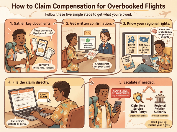 Overbooked Flight Compensation claim steps.
