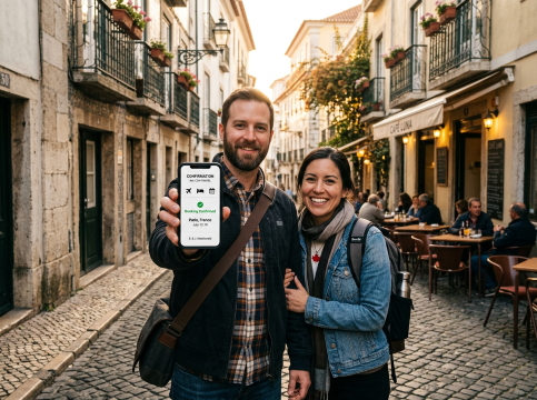 Happy Couple with Credit Card rewards on travel