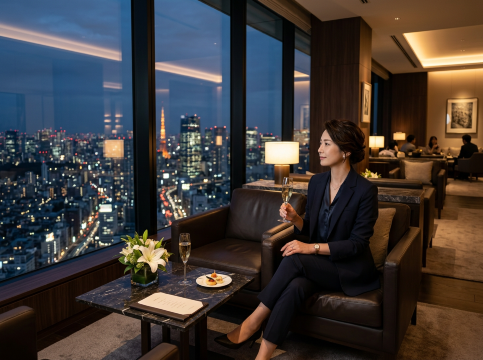 高層ラウンジの女性