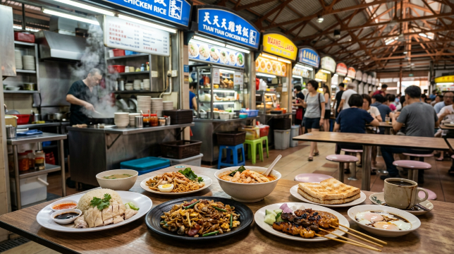 Hawker dishes spread.