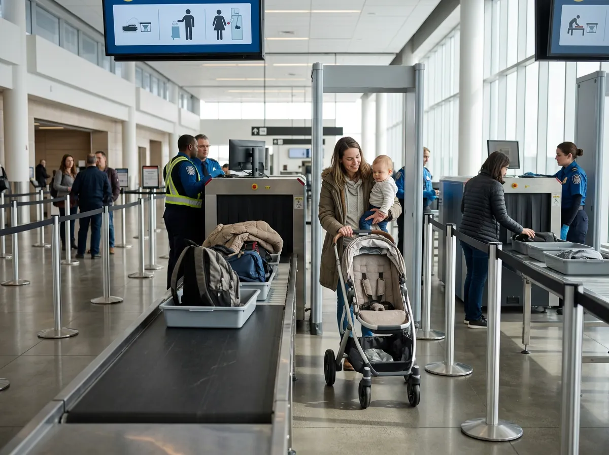 Parent at check point to Fly with Baby on Plane