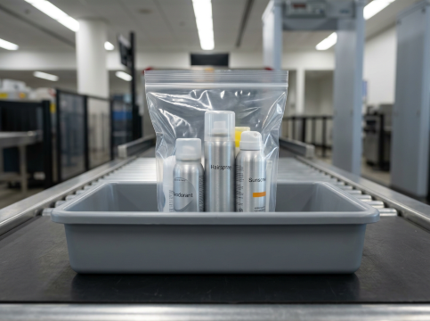 Aerosol items in tray to bring on Plane