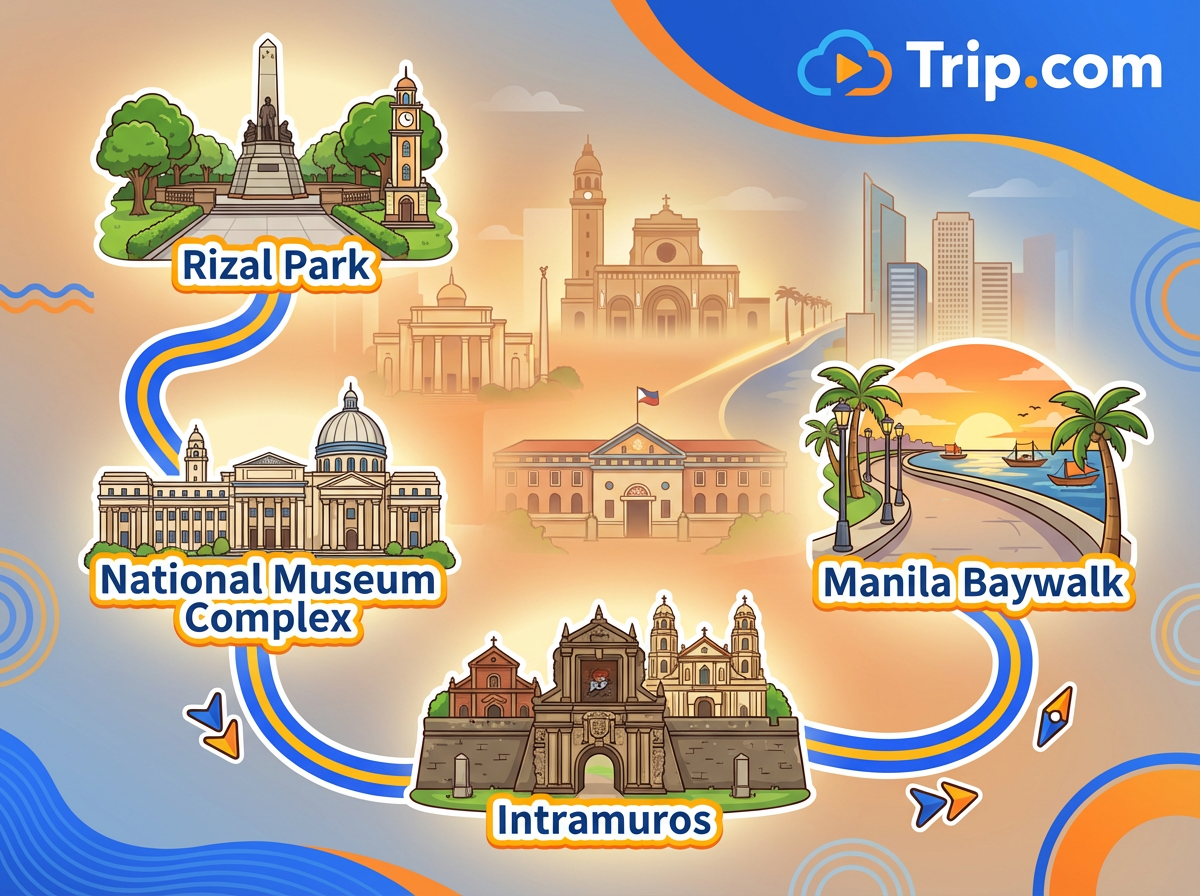 Rizal Park
National Museum Complex
Intramuros
Manila Baywalk