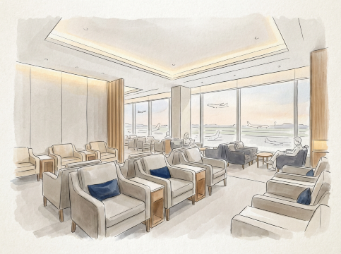 空港ラウンジのイラスト