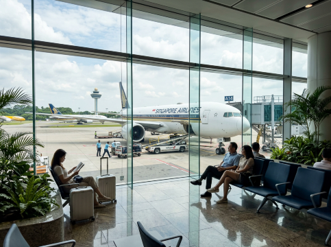 Departing from Changi.