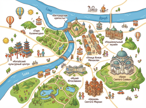 Туристическая карта Белграда.