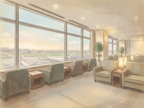 福岡空港ラウンジのイラスト
