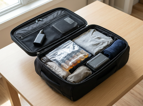 Packed carry-on bag with vape to bring on plane