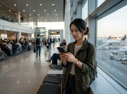 空港でスマホ操作