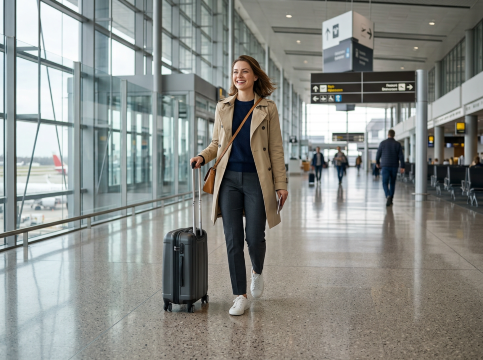 Traveler in airport traveling with Aerosol to bring on Plane