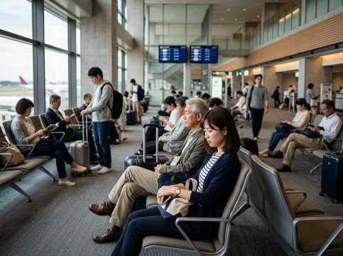 **欠航待ちの空港**