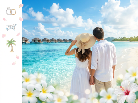 新婚旅行の海辺