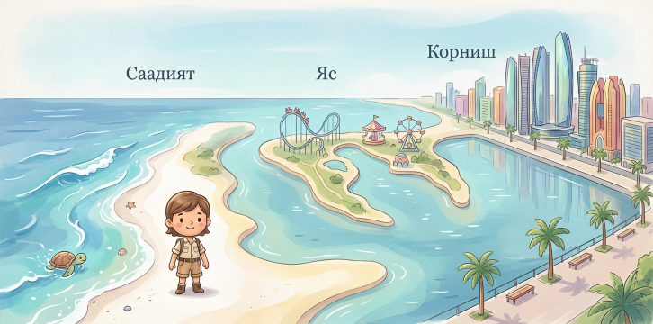 Карта пляжей Абу-Даби.