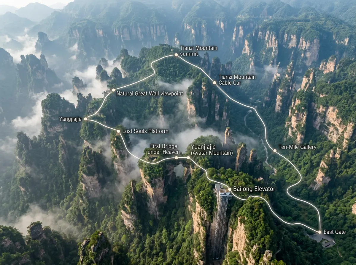 Pembagian Area di Taman Hutan Nasional Zhangjiajie