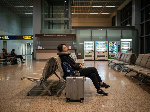 台湾桃園空港に深夜着後、朝まで空港で過ごす