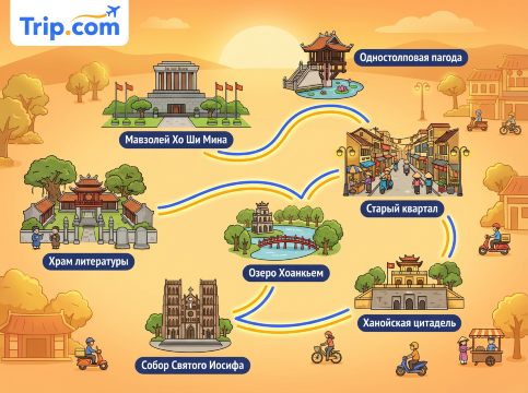Карта с достопримечательностями Ханоя, не нужно на карте писать "Создай карту с достопримечательностями Ханоя"